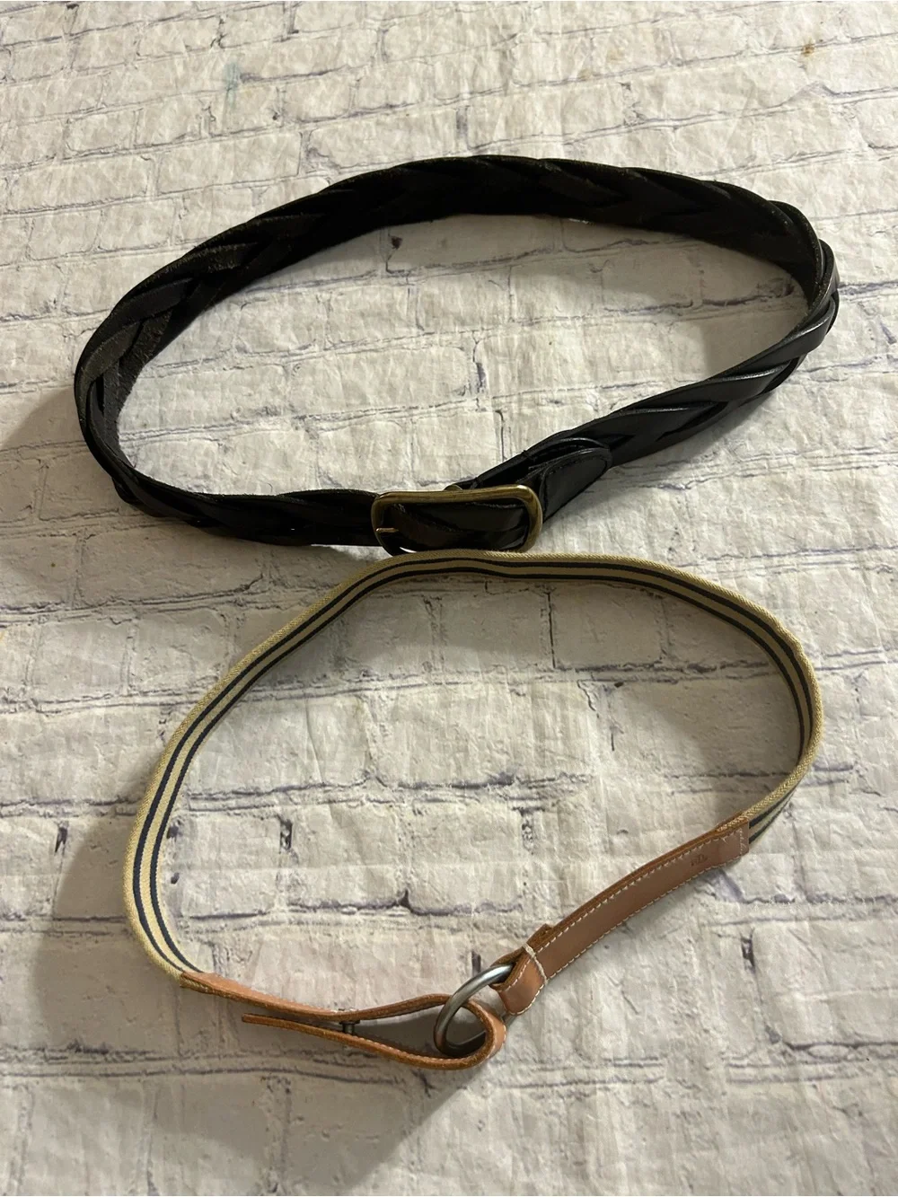 LAUREN RALPH LAUREN (2) BELTS BRAIDED CHUNKY ESPRESSO & PREPPY TAN/NAVY STRETCH